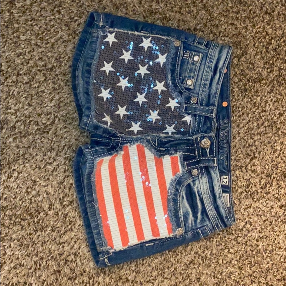Miss Me American Flag Sequin Jean Shorts